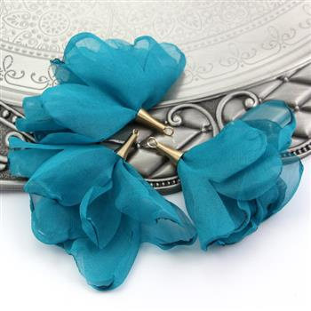 Szyfonowy kwiatek w tulejce turkusowy 80mm
