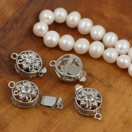 Zapięcie metalowe wsuwane z cyrkonią srebrne 12mm