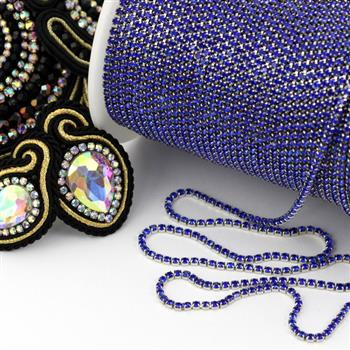 Taśma ozdobna cyrkoniowa silver/sapphire 2mm [50cm]