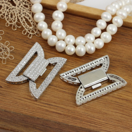 Zapięcie metalowe z cyrkoniami srebrne HQ 35x24mm