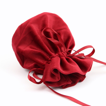 Sakiewka z okrągłym dnem z weluru bordowa 14x12cm