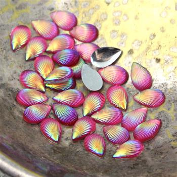 Kaboszon akrylowy łezka muszla fuksja AB 12x8mm