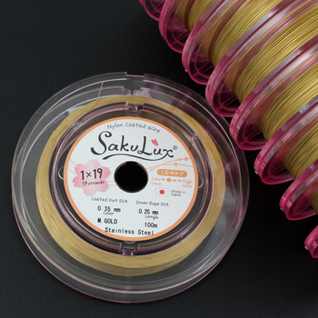 Japońska linka stalowa jubilerska SakuLux 19-splotowa Metallic Gold 0,35mm [szpula 100m]
