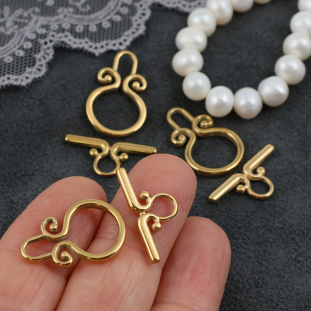 Zapięcie toggle stal szlachetna pozłacana finezyjne 23x15mm