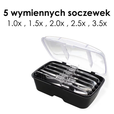Lupa czołowa podświetlana z kompletem 5 wymiennych soczewek