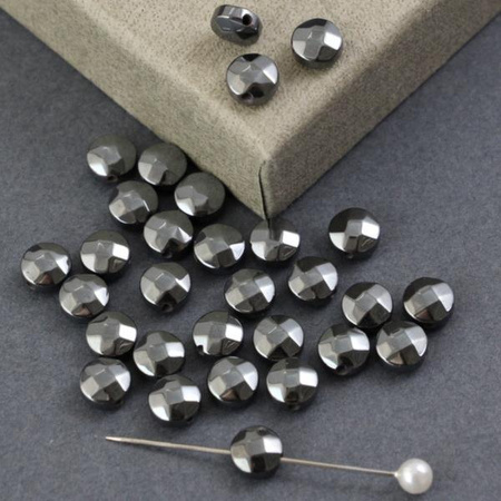 Hematyt moneta fasetowana grafitowa 6mm