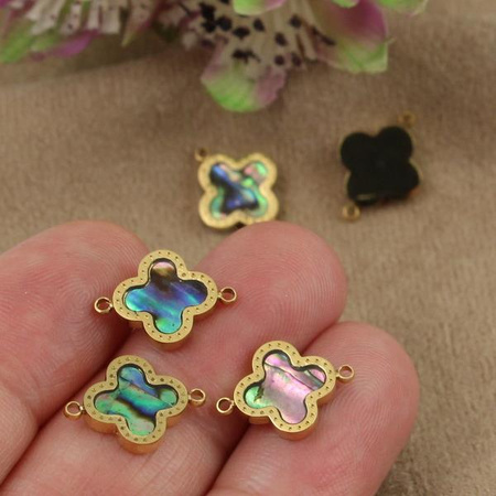 Łącznik kwiatek z muszlą paua stal szlachetna pozłacana PVD 15x11mm