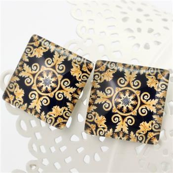 Kaboszon szklany z grafiką rococo kwadrat 25mm