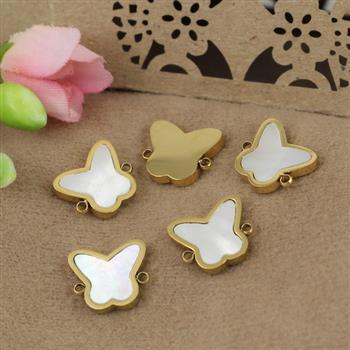 Łącznik motyl z masą perłową stal szlachetna pozłacana PVD 12x10mm