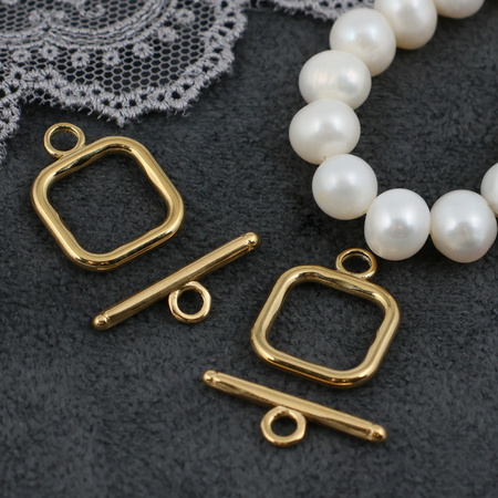 Zapięcie toggle stal szlachetna pozłacana kwadrat 15mm