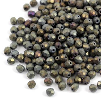 Fire Polish 4mm Jet Matted Brown Iris [20szt]