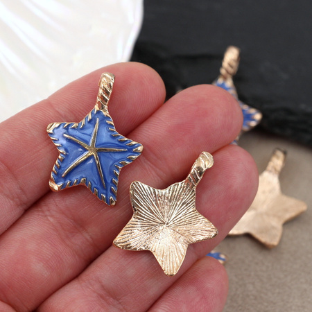 Zawieszka złota emaliowana rozgwiazda granatowa 28x22mm