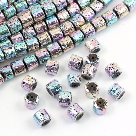 Lawa wulkaniczna platerowana różowo-niebieski wałek 9x8mm