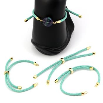 Zapięcie regulowane / przesuwane sznurkowe miętowe do bransoletki 11cm ZŁ