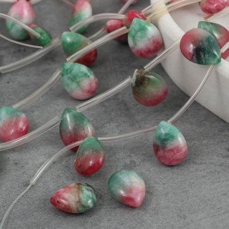 Jadeit łezka arbuzowa czerwono-zielona 16x12mm