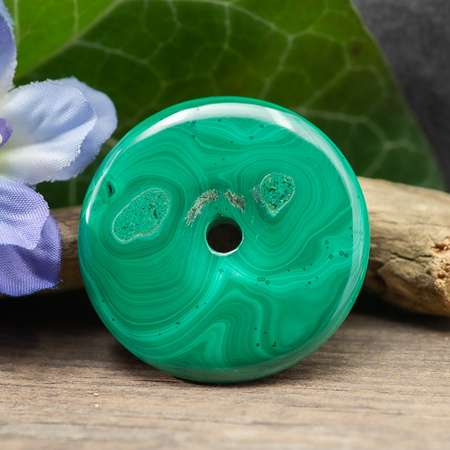 Zawieszka malachit naturalny donut 38mm ze skazą