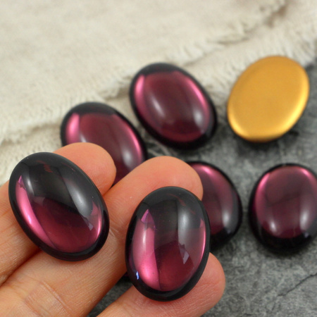 Kaboszon szklany Med Amethyst - Gold Matte Foiled owal 25x18mm
