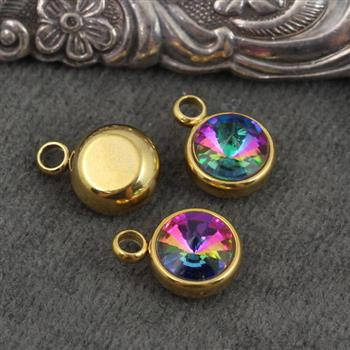 Stal szlachetna pozłacana PVD zawieszka w oprawie ZŁ vitrail 10mm