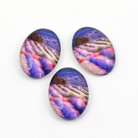 Kaboszon szklany z grafiką owal krajobraz 18x13mm
