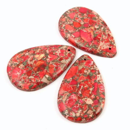 Jaspis cesarski zawieszka łezka czerwona 48x30mm