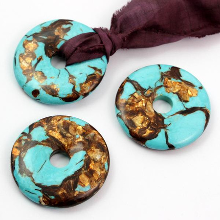 Zawieszka jaspis z żywicą lazurowo-złoty donut 50mm