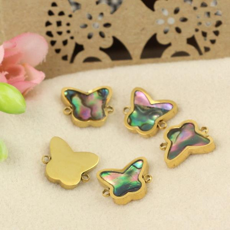 Łącznik motyl z muszlą paua stal szlachetna pozłacana PVD 11x10mm