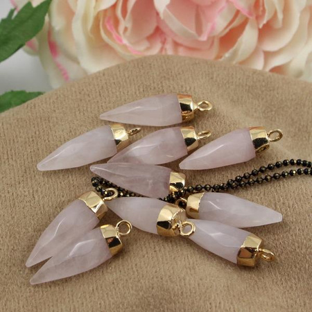 Kwarc różowy sopel zawieszka w okuciu 25x8mm