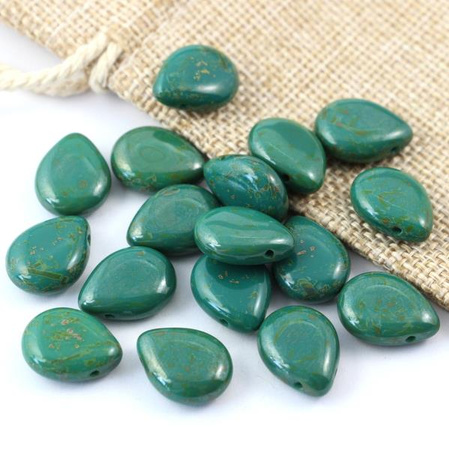Łezka szklana Green Travertine 16x12mm