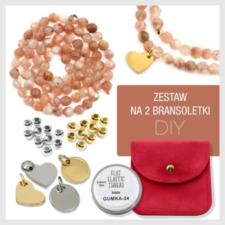 Zestaw do samodzielnego wykonania bransoletek na gumce z KAMIENIA SŁONECZNEGO (kulki faset 5mm)