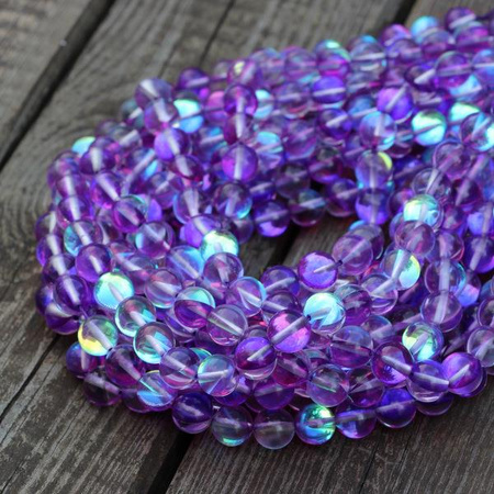 Szkło tęczowe kula fioletowa 10mm [sznur 39cm]