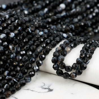 Sardonyks kula fasetowana 4mm [sznur 39cm]