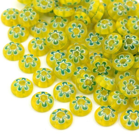 Kaboszon millefiori okrągły żółty 10mm