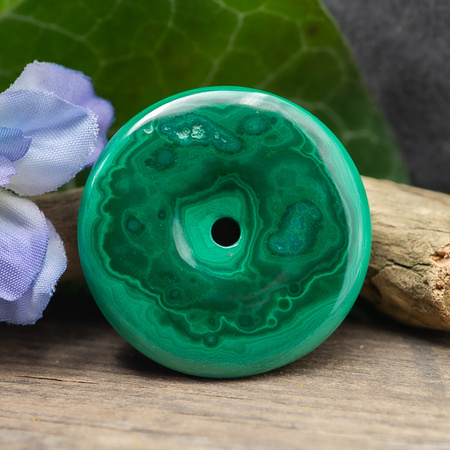 Zawieszka malachit naturalny donut 35mm