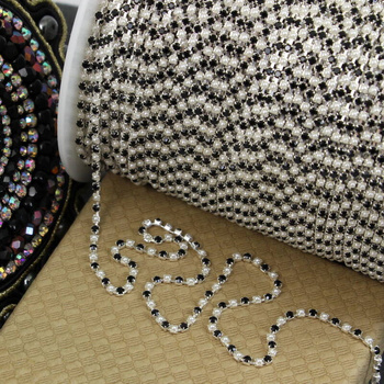 Taśma ozdobna cyrkoniowa silver/black/pearl 1,5mm [50cm]