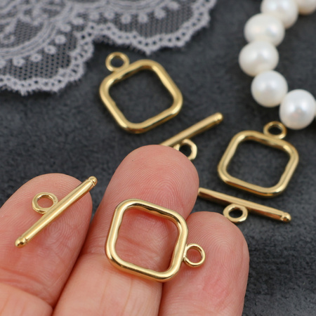 Zapięcie toggle stal szlachetna pozłacana kwadrat 15mm