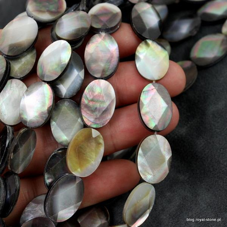 Masa perłowa szara owal fasetowany 18x13mm