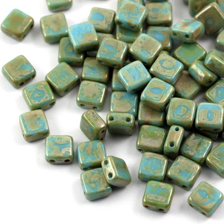 Square 6x6mm Opaque Turquoise Blue Picasso [10szt]