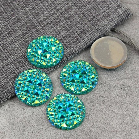 Kaboszon z żywicy druza moneta turkusowa AB 25mm