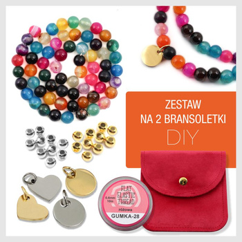 Zestaw do samodzielnego wykonania bransoletek na gumce z AGATU (kulki 6mm)