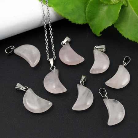 Kwarc różowy księżyc zawieszka z krawatką 18x11mm