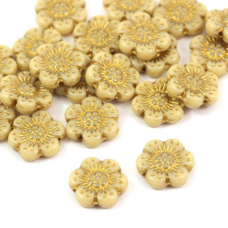 Anemone Flower Beads Opaque Beige Gold Patina 14mm [1szt]