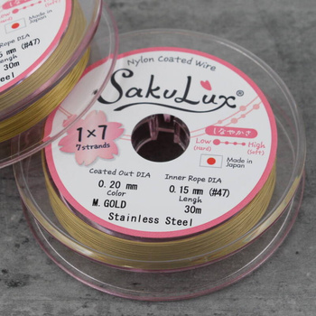 Japońska linka stalowa jubilerska SakuLux 7-splotowa Metallic Gold 0,20mm [szpula 30m]