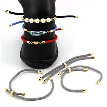 Zapięcie regulowane / przesuwane sznurkowe szare do bransoletki 11cm ZŁ