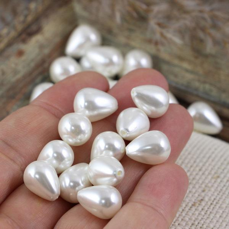 Perła seashell kropla biała 14x10mm