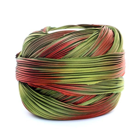 Jedwabna wstążka Shibori - Green&Garnet [10cm]