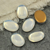 Kaboszon szklany Milky White - Gold Matte Foiled owal 25x18mm