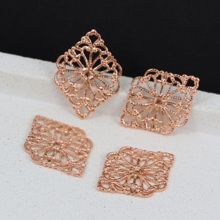 Element filigranowy różowy złoty ażurowy romb 21x15mm