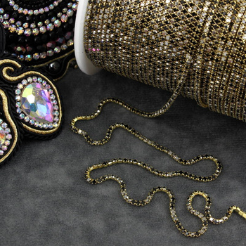 Taśma ozdobna cyrkoniowa gold/jet/hematite 1,5mm [50cm]