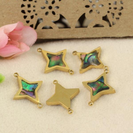 Łącznik gwiazdka z muszlą paua stal szlachetna pozłacana PVD 16x13mm