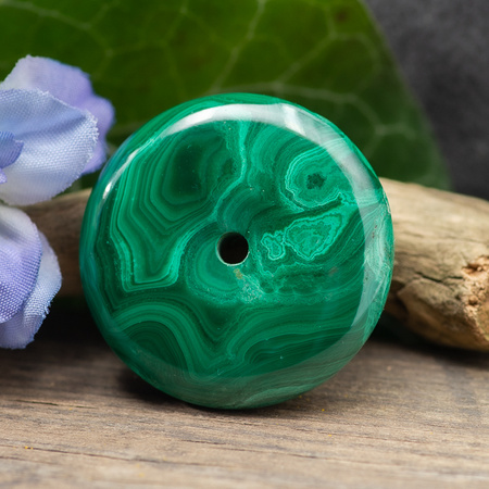 Zawieszka malachit naturalny donut 34mm ze skazą